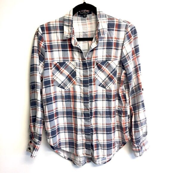 VELVET HEART Plaid Button Front Blouse White S - Picture 6 of 7